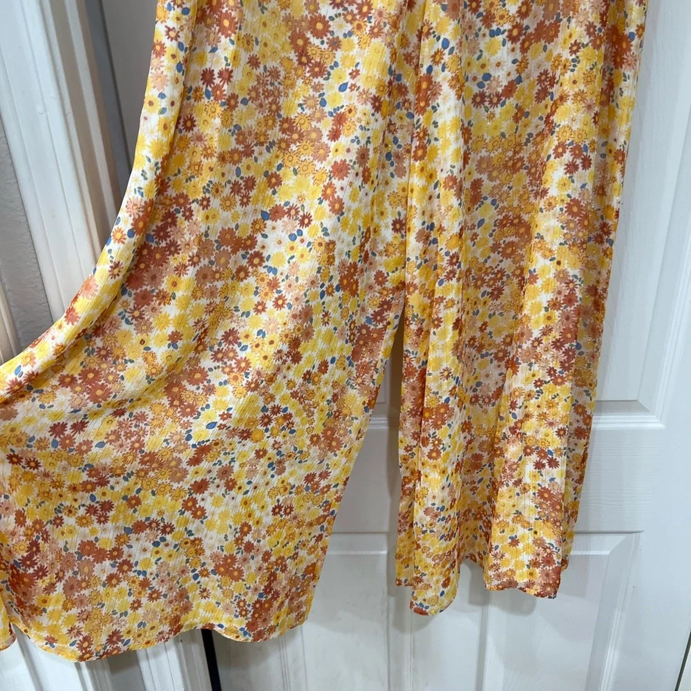 NWT STAUD yellow floral chiffon Flowy pants - Picture 12 of 12